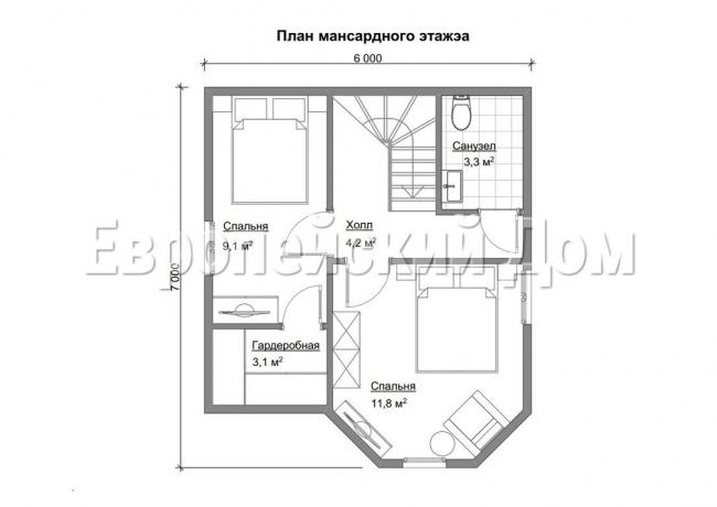 Disposition van de tweede verdieping. De gevel van het huis. Foto bron: dom-bt.com