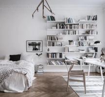 Slaapkamer en studie in dezelfde ruimte: 9 ideeën die moeten lenen.