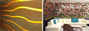 New afwerkingsmaterialen: gevel en bloeiende wallpapers, kokosnoot mozaïek, transparant, kralen behang