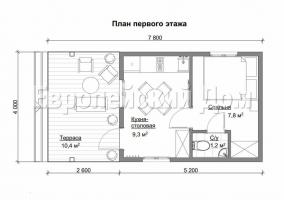 Finse huis 4x8 voor smalle gebieden met een toilet in de slaapkamer